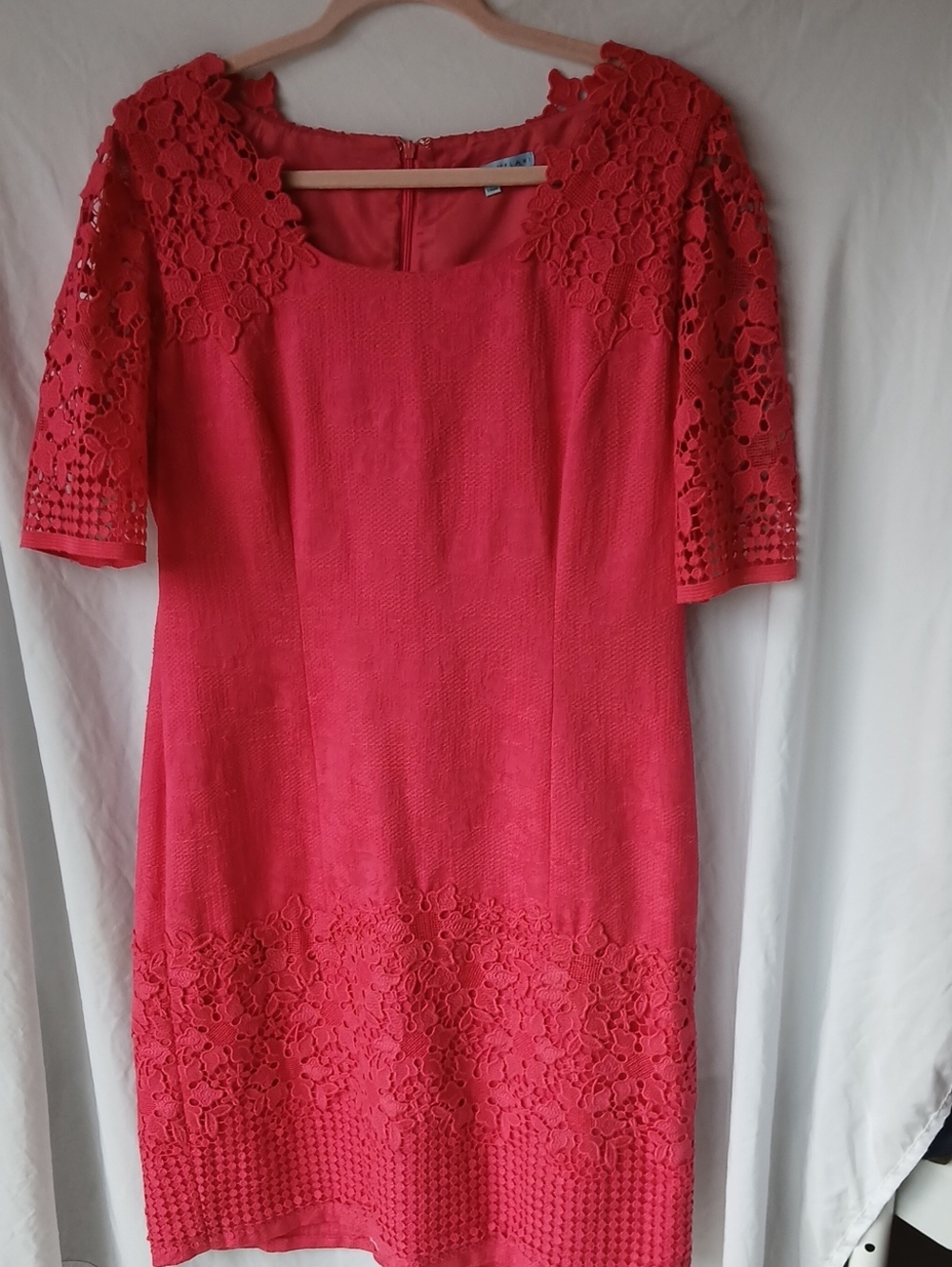 12. ANTONIO MELANI Coral/Pink Lace-Trim Midi Dress